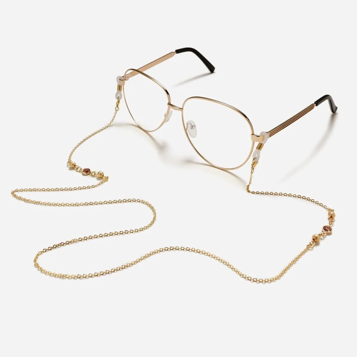 HOOENG Strap Eyeglass Chains for Women Metal Beaded Face Mask Lanyard Stylish Eye Glasses Chain String Holder (Color : Gold Chain Red Beads, Size : 1)