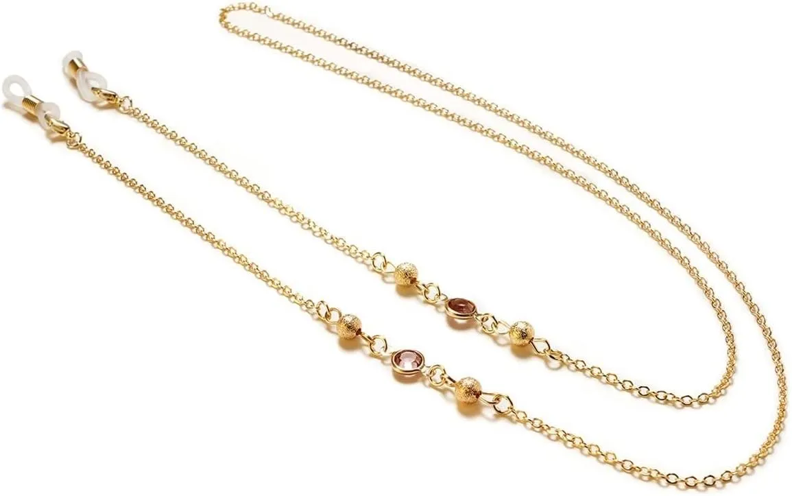 HOOENG Strap Eyeglass Chains for Women Metal Beaded Face Mask Lanyard Stylish Eye Glasses Chain String Holder (Color : Gold Chain Red Beads, Size : 1)