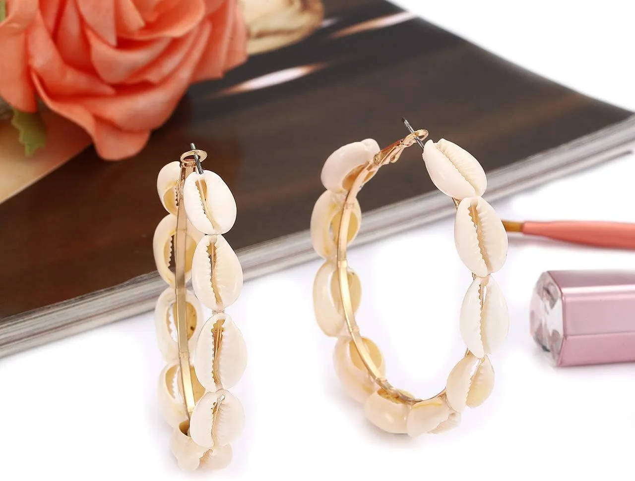 Hoop Earrings For Women Natural Cowrie Shell Beads Hoop Earrings Statement Stud Drop Earrings Bohemia Hawaii Wakiki Beach Jewelry
