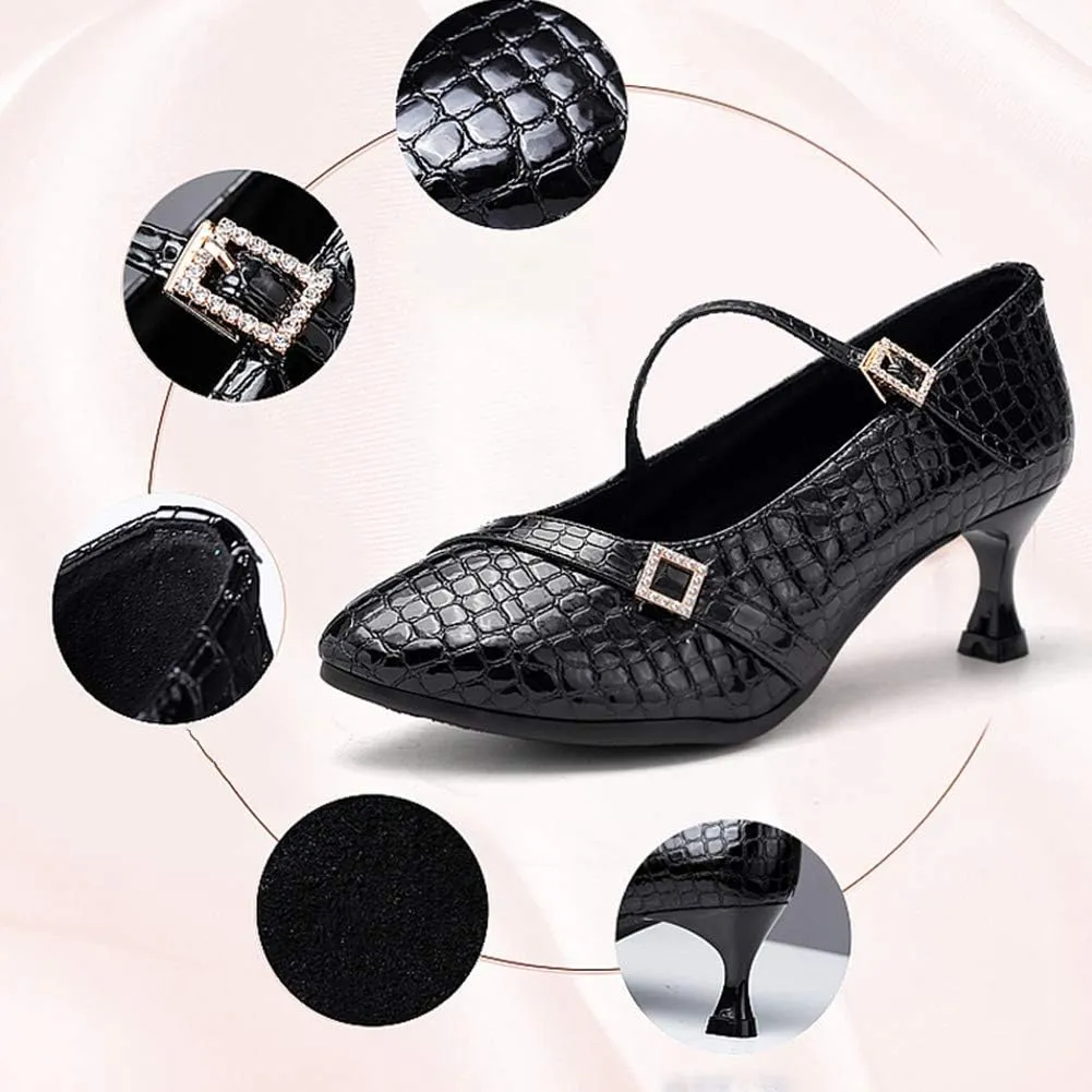 HROYL Latin Dance Shoes Women Tango Salsa Wedding Party Close Toe Ballroom Dance Pump,Model-KCBD1009