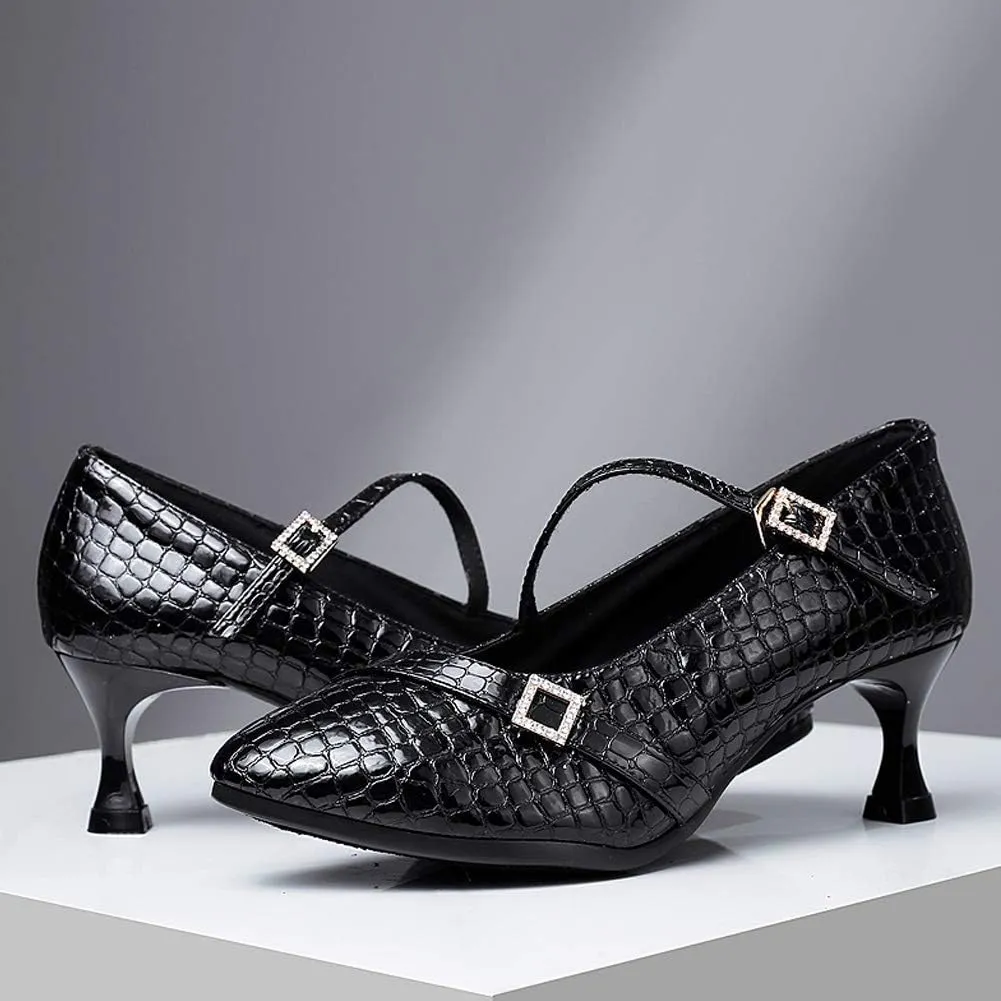 HROYL Latin Dance Shoes Women Tango Salsa Wedding Party Close Toe Ballroom Dance Pump,Model-KCBD1009