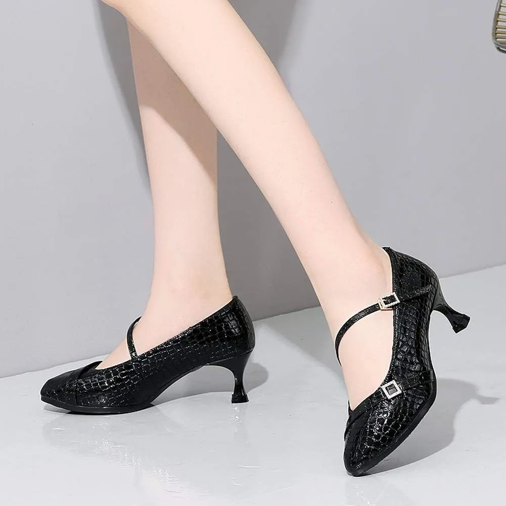 HROYL Latin Dance Shoes Women Tango Salsa Wedding Party Close Toe Ballroom Dance Pump,Model-KCBD1009