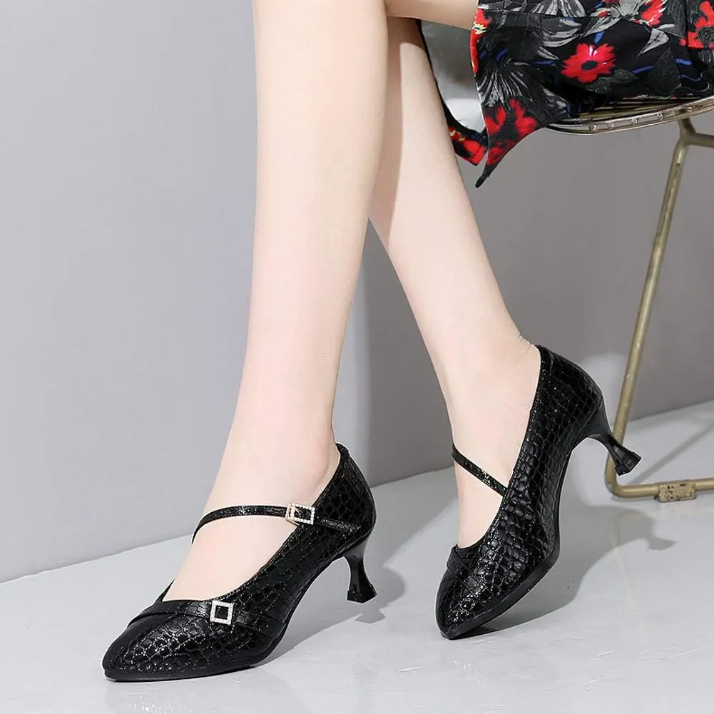 HROYL Latin Dance Shoes Women Tango Salsa Wedding Party Close Toe Ballroom Dance Pump,Model-KCBD1009