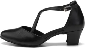 HROYL Women Ballroom Dance Shoes Closed Toe Latin Salsa T-Strap Modern Tango Walts Character Shoes Model-L041