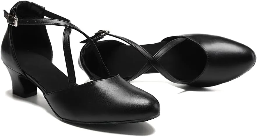 HROYL Women Ballroom Dance Shoes Closed Toe Latin Salsa T-Strap Modern Tango Walts Character Shoes Model-L041
