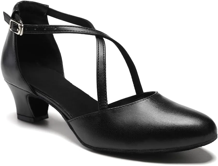 HROYL Women Ballroom Dance Shoes Closed Toe Latin Salsa T-Strap Modern Tango Walts Character Shoes Model-L041