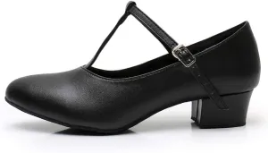 HROYL Women Ballroom Dance Shoes Closed Toe Latin Salsa T-Strap Modern Tango Walts Character Shoes Model-L041
