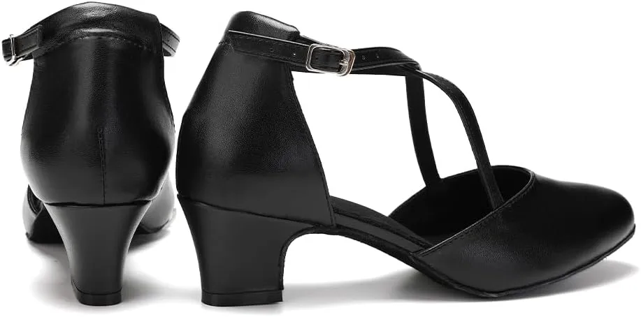 HROYL Women Ballroom Dance Shoes Closed Toe Latin Salsa T-Strap Modern Tango Walts Character Shoes Model-L041