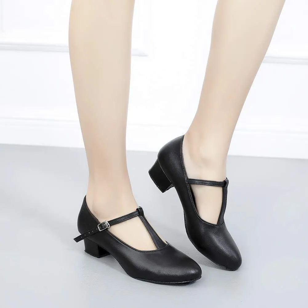 HROYL Women Ballroom Dance Shoes Closed Toe Latin Salsa T-Strap Modern Tango Walts Character Shoes Model-L041