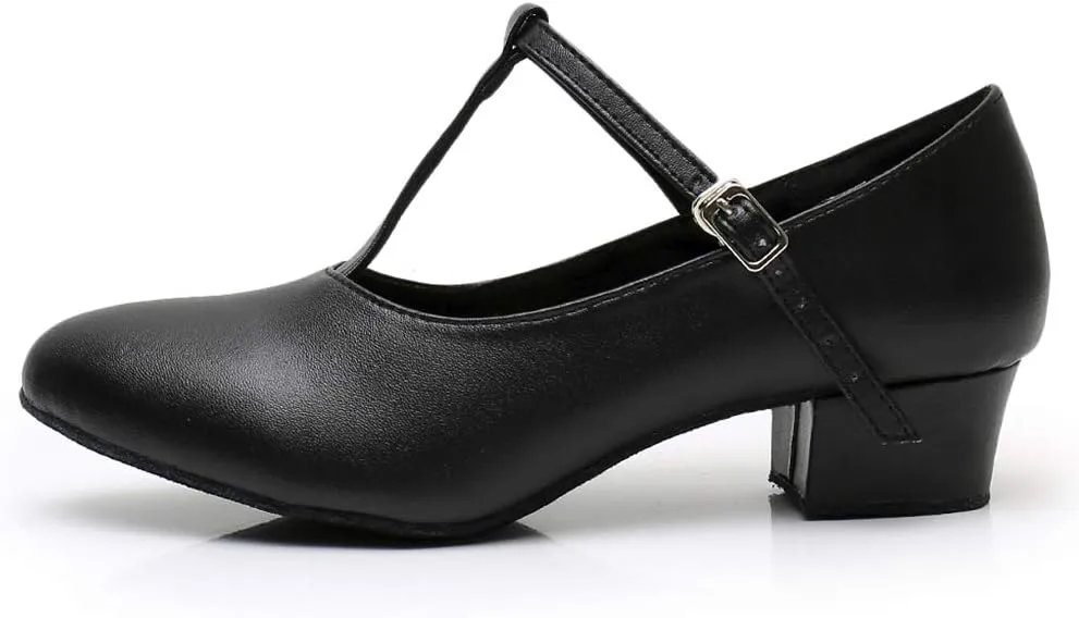 HROYL Women Ballroom Dance Shoes Closed Toe Latin Salsa T-Strap Modern Tango Walts Character Shoes Model-L041