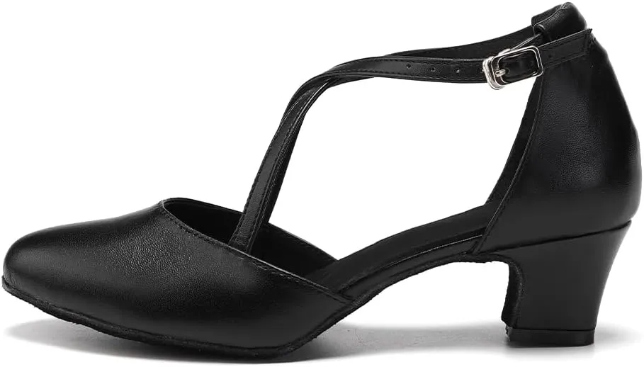 HROYL Women Ballroom Dance Shoes Closed Toe Latin Salsa T-Strap Modern Tango Walts Character Shoes Model-L041
