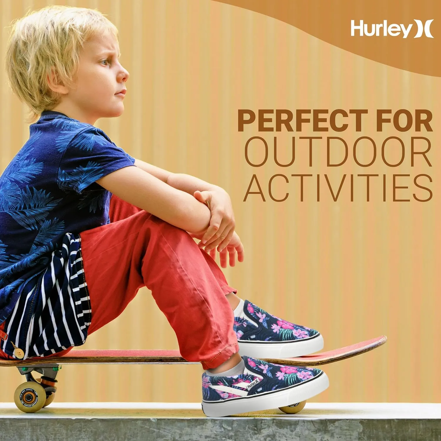 Hurley Kids Canvas Slip On Sneakers ?C Low Cut Skateboarding Shoes for Kids, Sports Shoes for Boys and Girls, Casual Sneakers