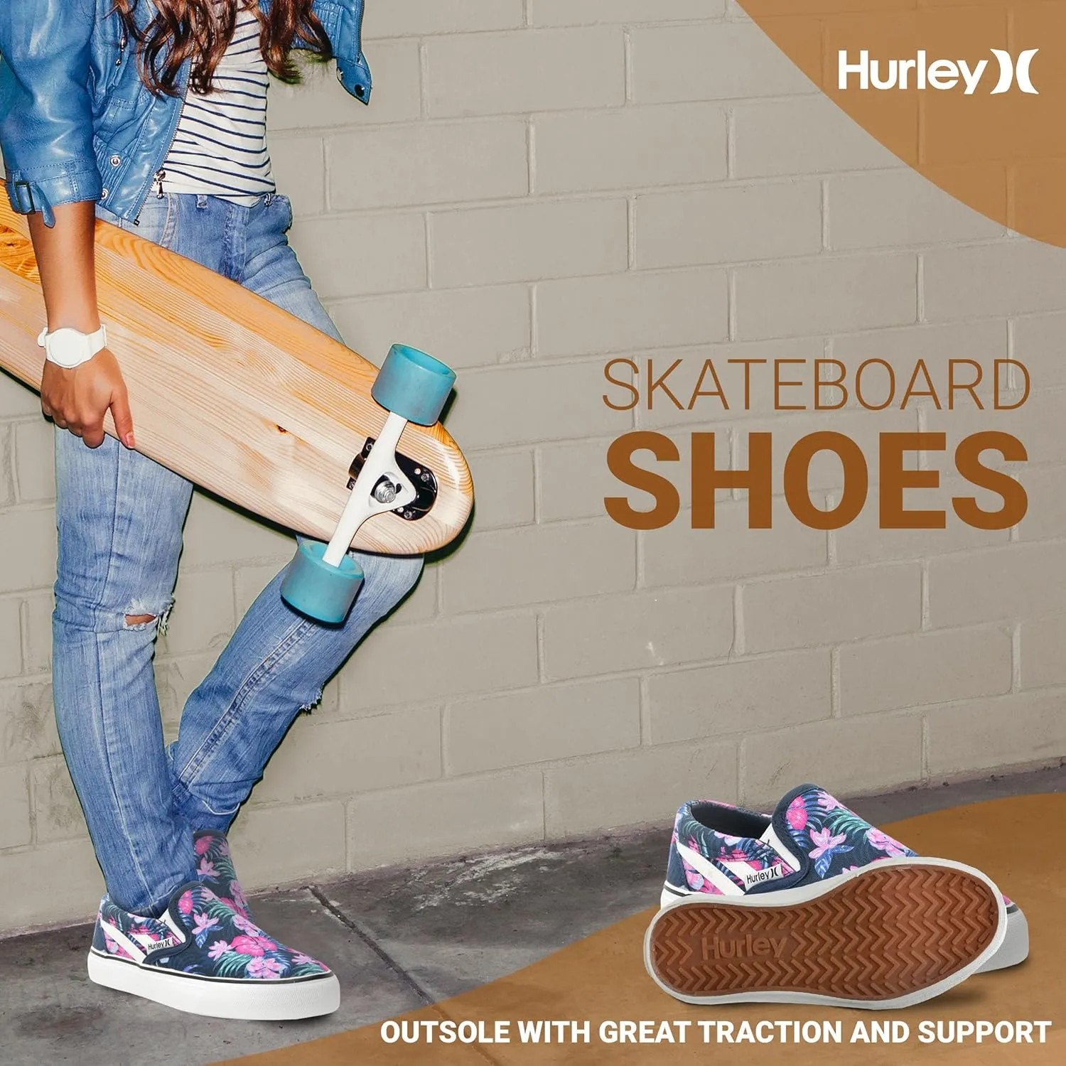 Hurley Kids Canvas Slip On Sneakers ?C Low Cut Skateboarding Shoes for Kids, Sports Shoes for Boys and Girls, Casual Sneakers