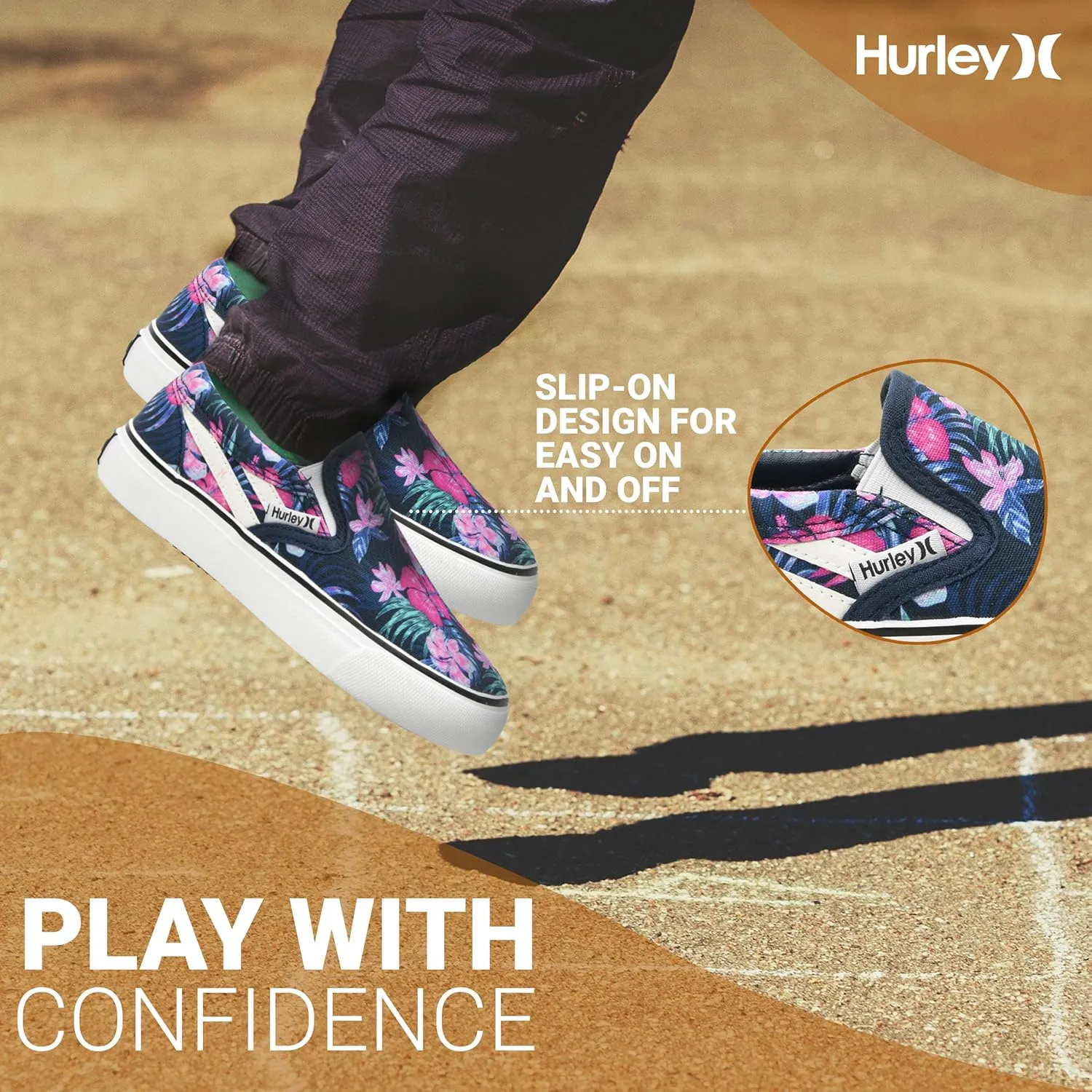 Hurley Kids Canvas Slip On Sneakers ?C Low Cut Skateboarding Shoes for Kids, Sports Shoes for Boys and Girls, Casual Sneakers