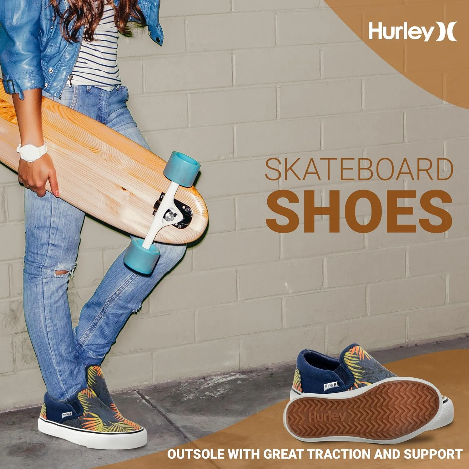 Hurley Kids Canvas Slip On Sneakers  Low Cut Skateboarding Shoes for Kids, Sports Shoes for Boys and Girls, Casual Sneakers