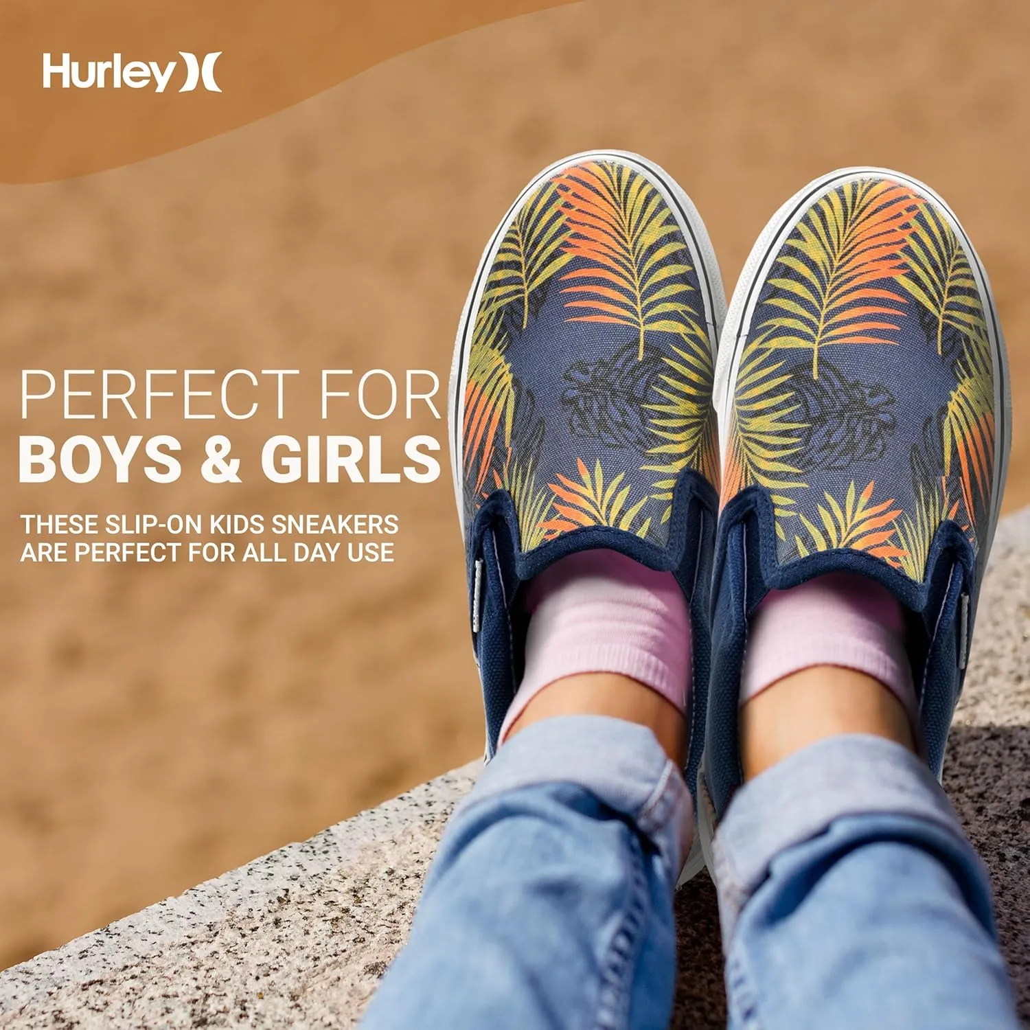 Hurley Kids Canvas Slip On Sneakers  Low Cut Skateboarding Shoes for Kids, Sports Shoes for Boys and Girls, Casual Sneakers