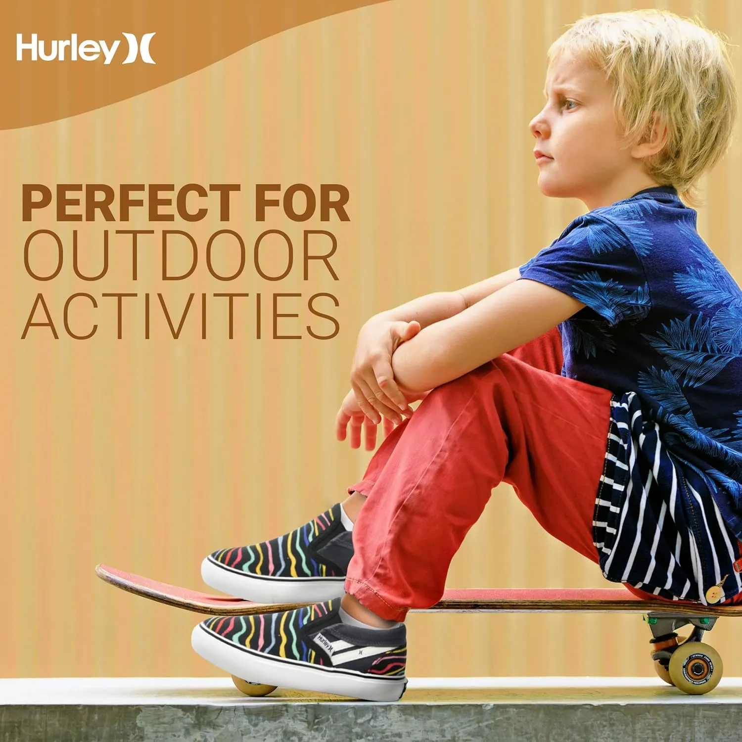 Hurley Kids Canvas Slip On Sneakers ??Low Cut Skateboarding Shoes for Kids, Sports Shoes for Boys and Girls, Casual Sneakers