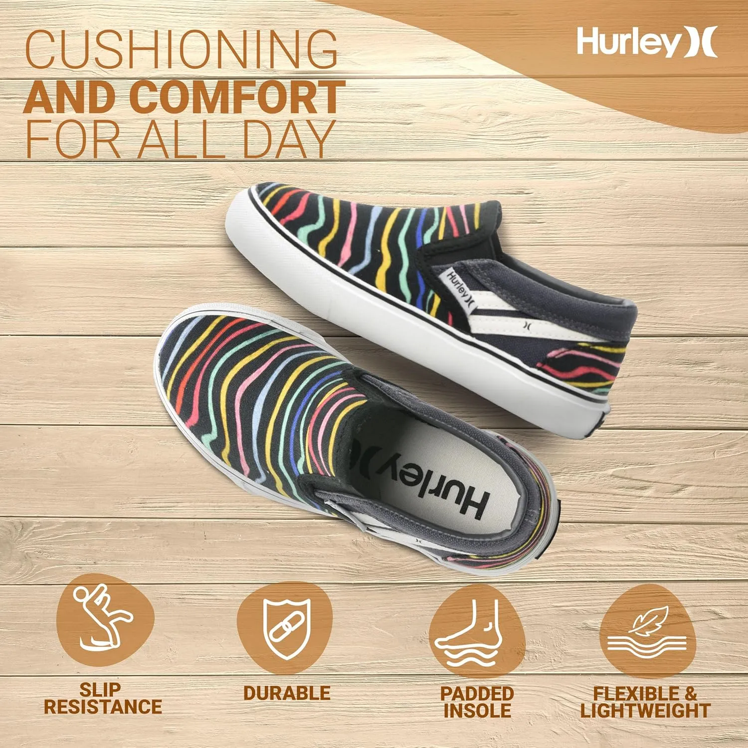 Hurley Kids Canvas Slip On Sneakers ??Low Cut Skateboarding Shoes for Kids, Sports Shoes for Boys and Girls, Casual Sneakers