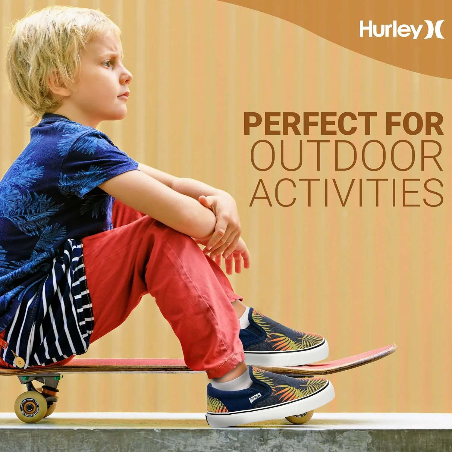 Hurley Kids Canvas Slip On Sneakers  Low Cut Skateboarding Shoes for Kids, Sports Shoes for Boys and Girls, Casual Sneakers