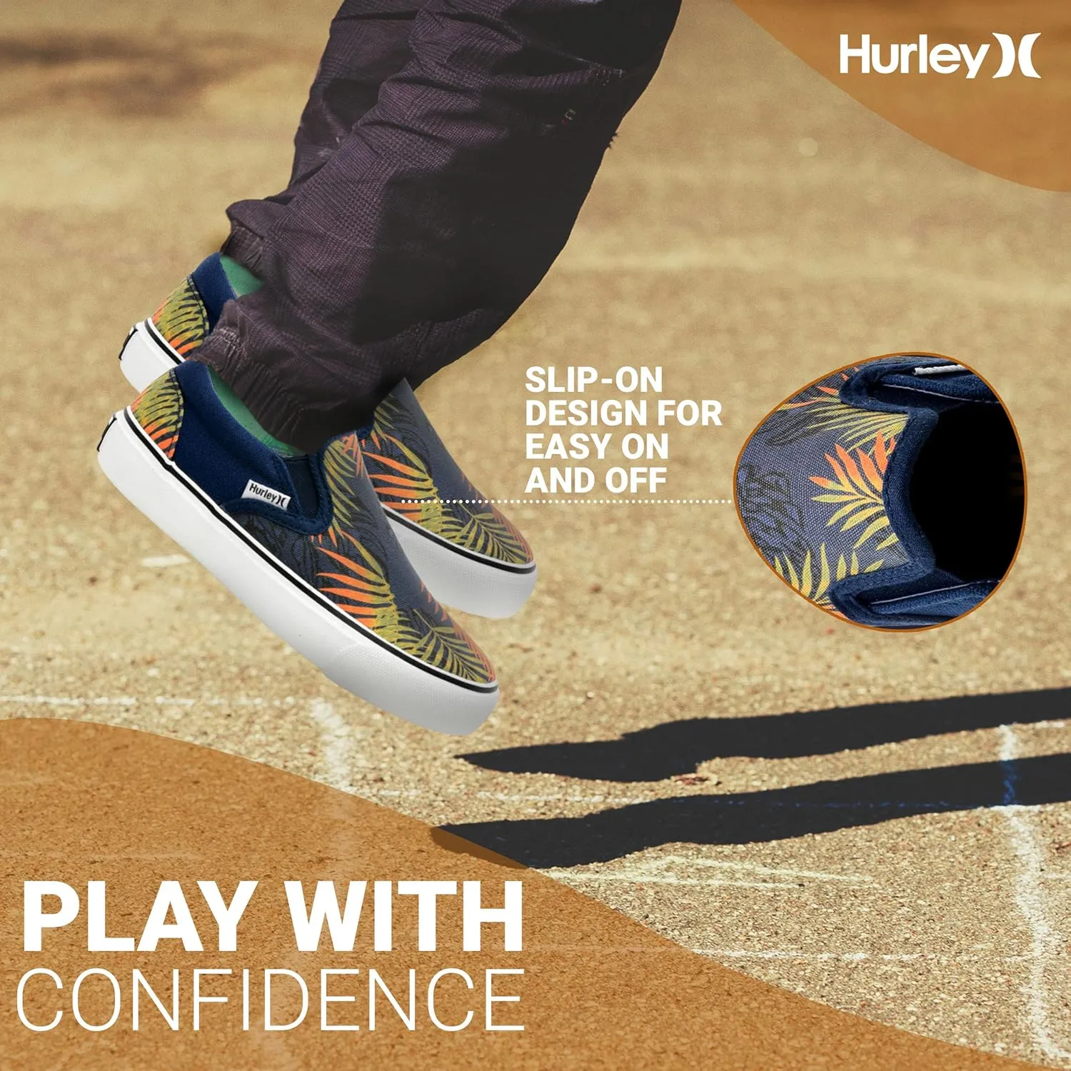 Hurley Kids Canvas Slip On Sneakers  Low Cut Skateboarding Shoes for Kids, Sports Shoes for Boys and Girls, Casual Sneakers