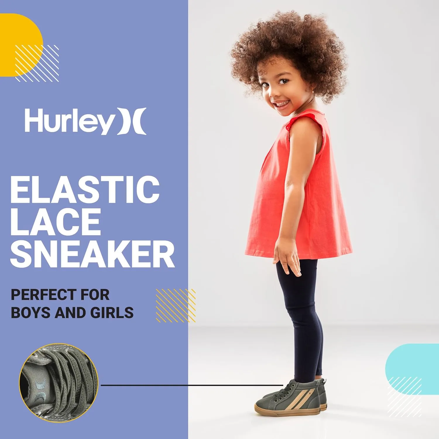 Hurley Kids Toddlers Elastic Laces Canvas Sneakers ?C High Cut Skateboarding Shoes for Toddlers and Little Kids, Sports Shoes for Boys and Girls, Sports Shoes for School Tate