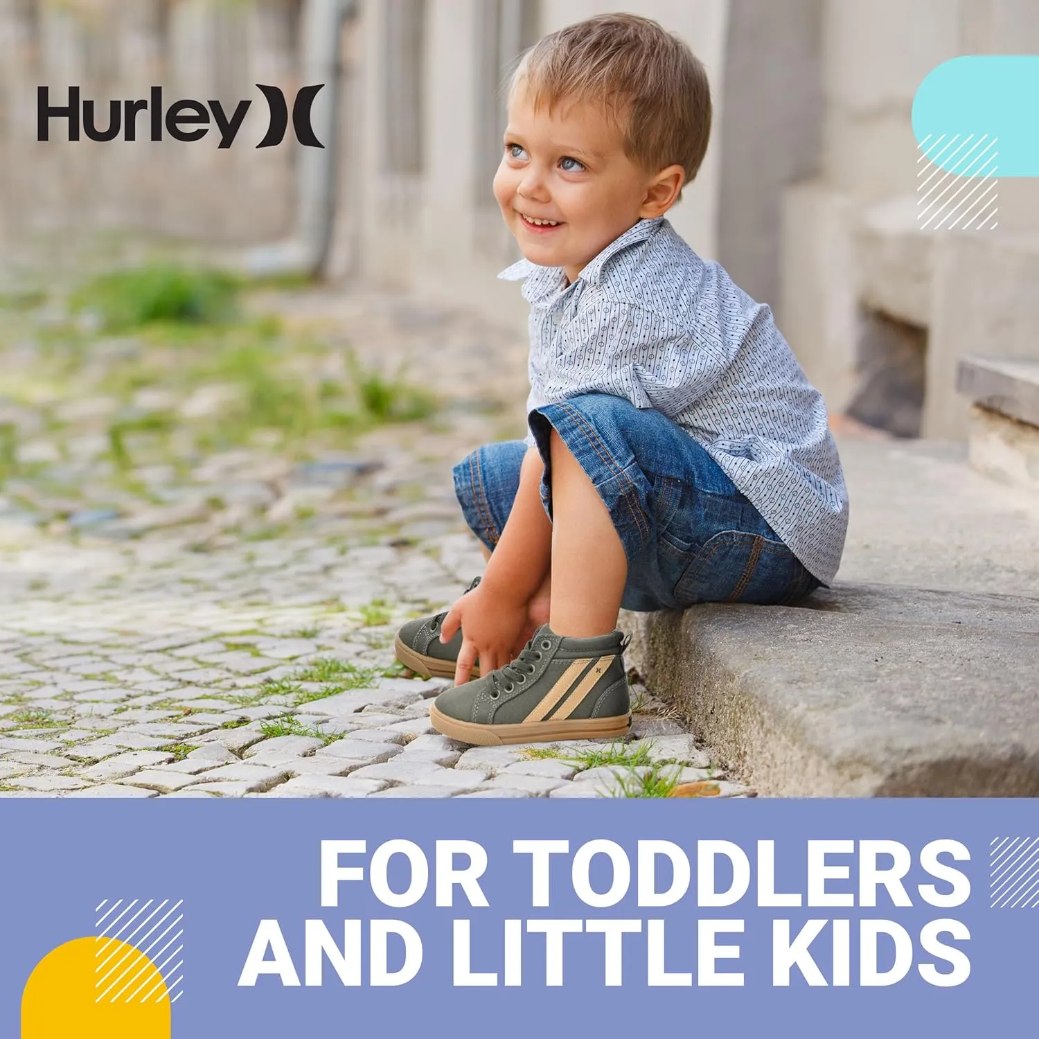 Hurley Kids Toddlers Elastic Laces Canvas Sneakers ?C High Cut Skateboarding Shoes for Toddlers and Little Kids, Sports Shoes for Boys and Girls, Sports Shoes for School Tate