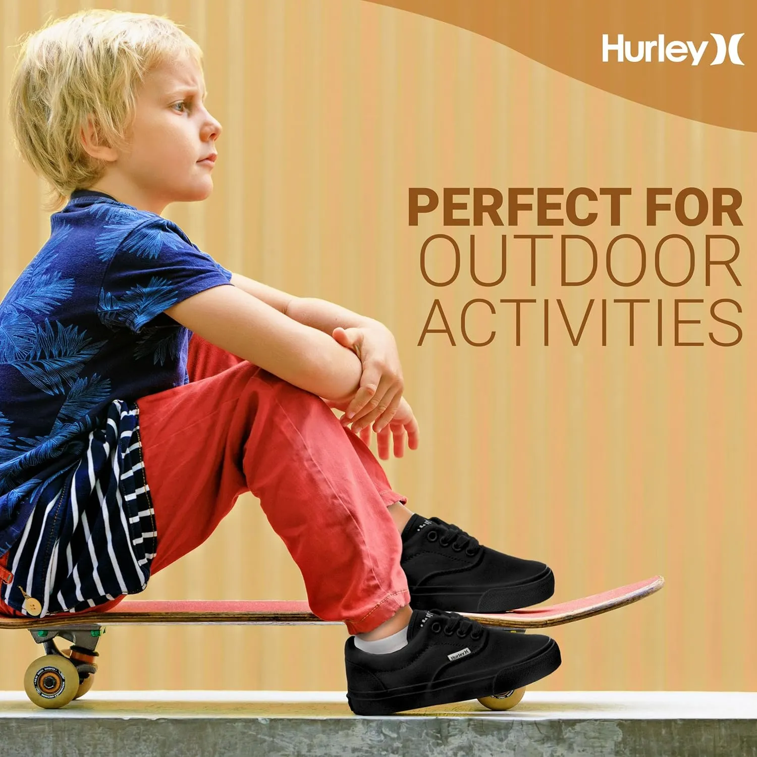 Hurley Marley Kids Lace Up Canvas Sneakers ?C Low Cut Skateboarding Shoes for Kids, Sports Shoes for Boys and Girls