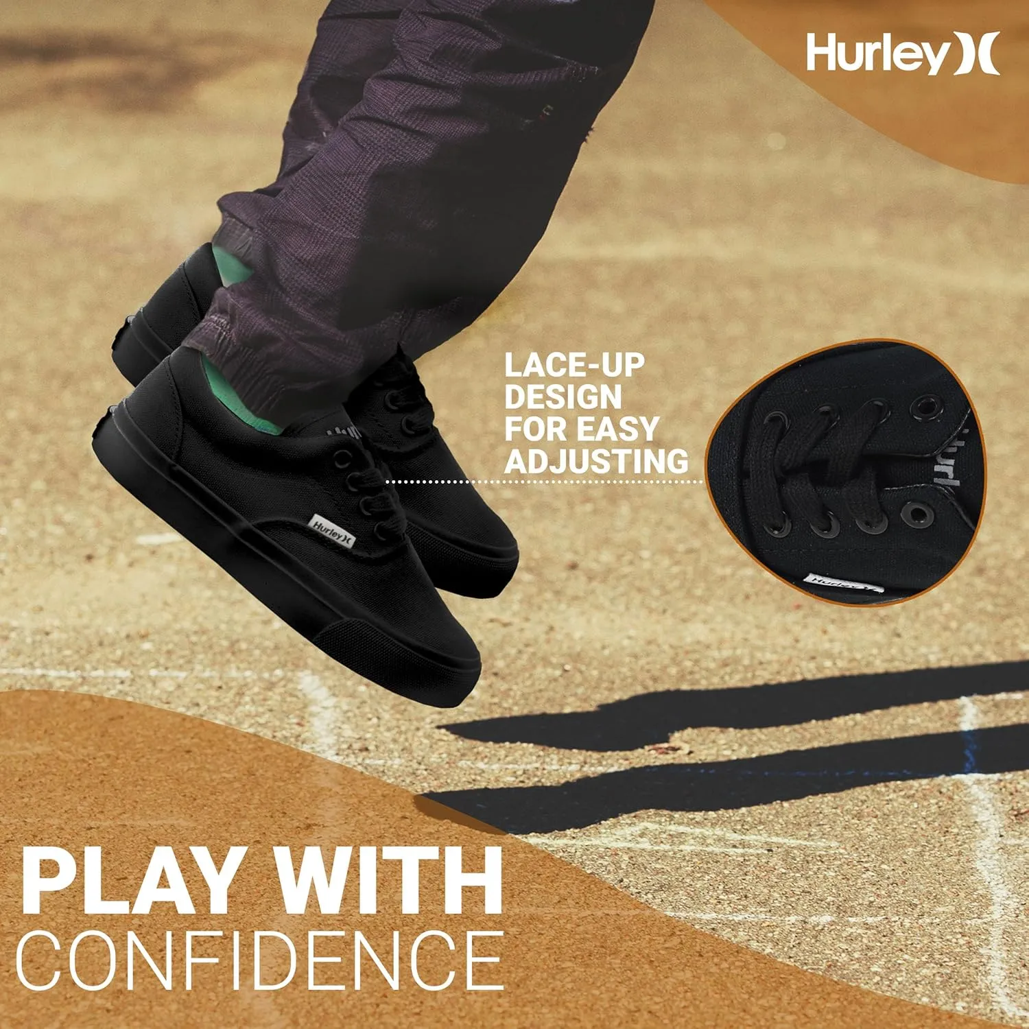 Hurley Marley Kids Lace Up Canvas Sneakers ?C Low Cut Skateboarding Shoes for Kids, Sports Shoes for Boys and Girls