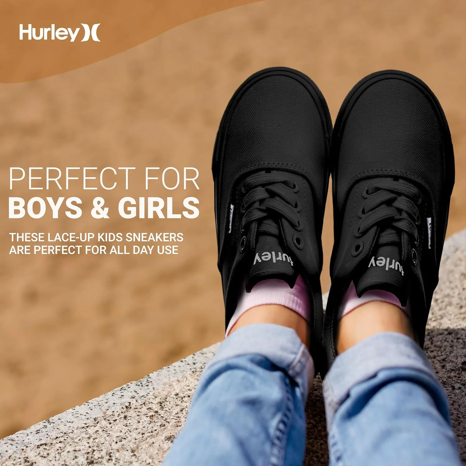 Hurley Marley Kids Lace Up Canvas Sneakers ?C Low Cut Skateboarding Shoes for Kids, Sports Shoes for Boys and Girls