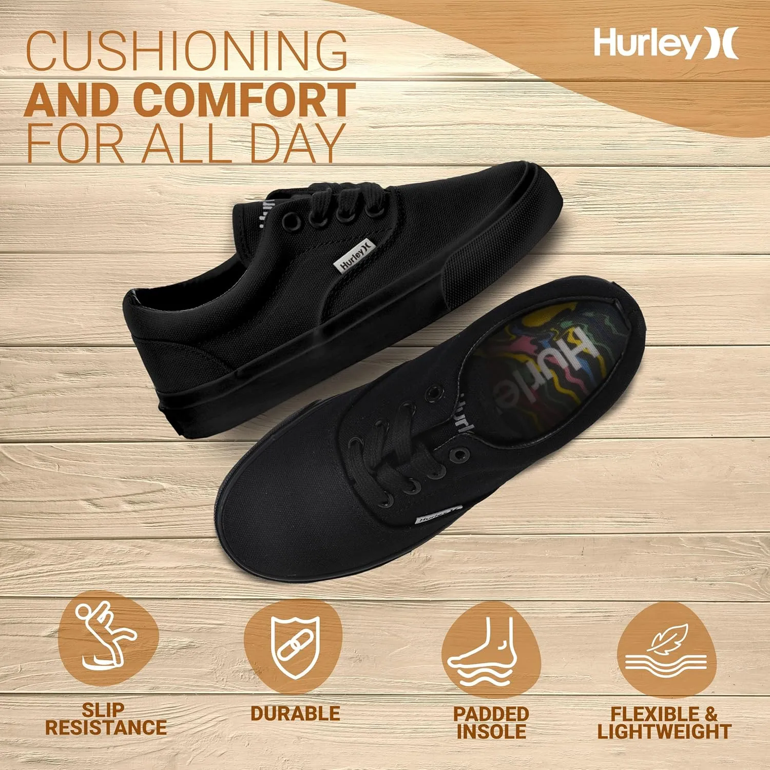 Hurley Marley Kids Lace Up Canvas Sneakers ?C Low Cut Skateboarding Shoes for Kids, Sports Shoes for Boys and Girls