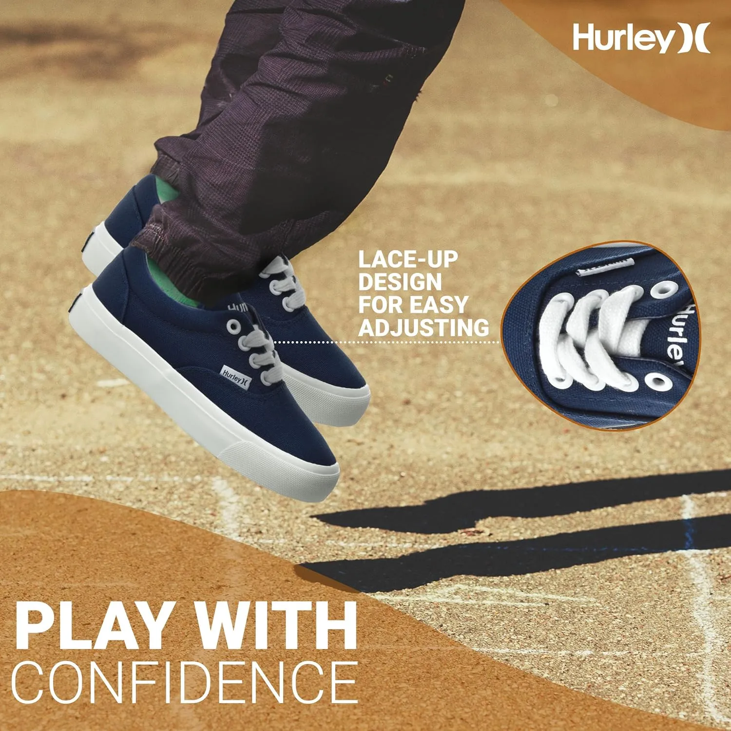 Hurley Marley Kids Lace Up Canvas Sneakers ??Low Cut Skateboarding Shoes for Kids, Sports Shoes for Boys and Girls