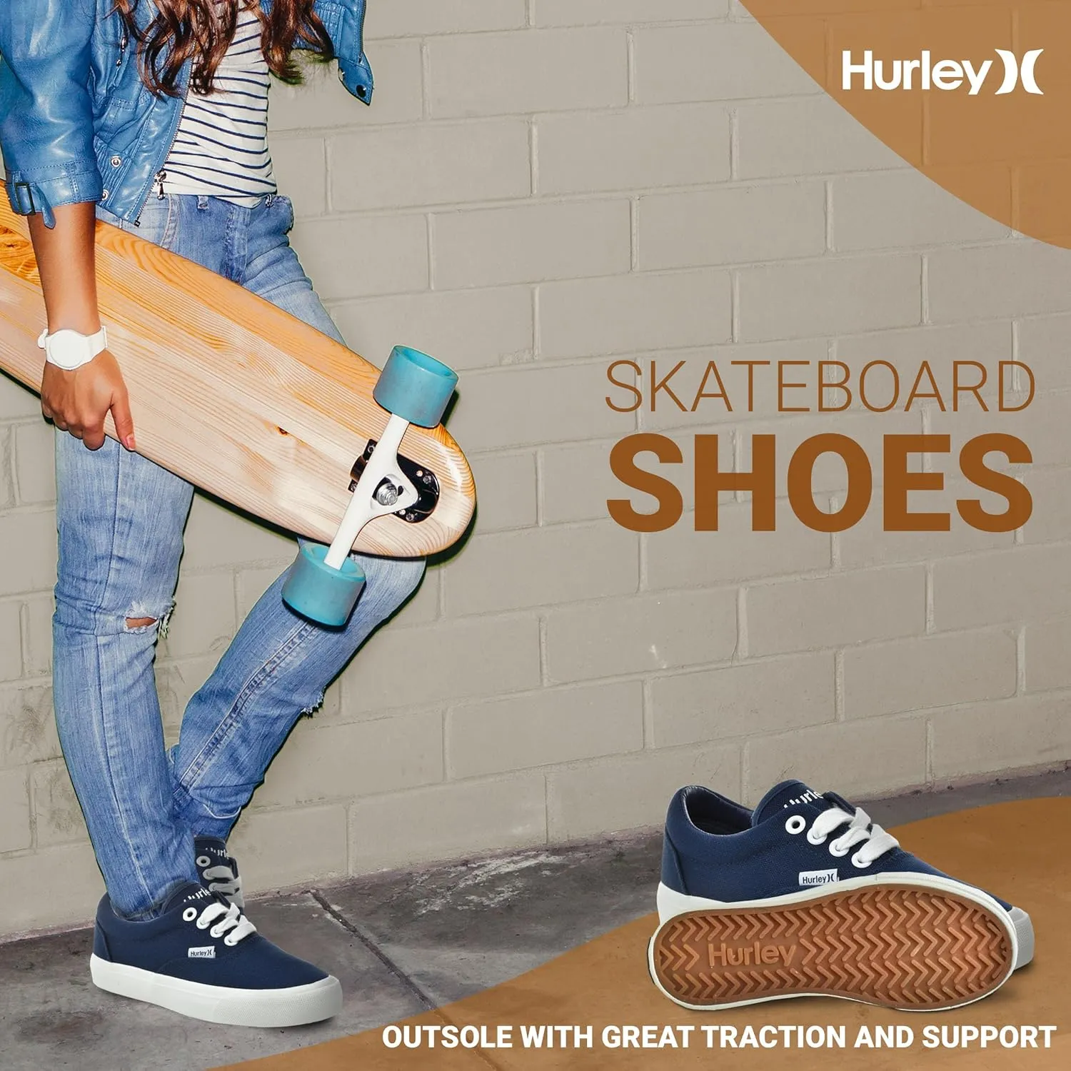 Hurley Marley Kids Lace Up Canvas Sneakers ??Low Cut Skateboarding Shoes for Kids, Sports Shoes for Boys and Girls