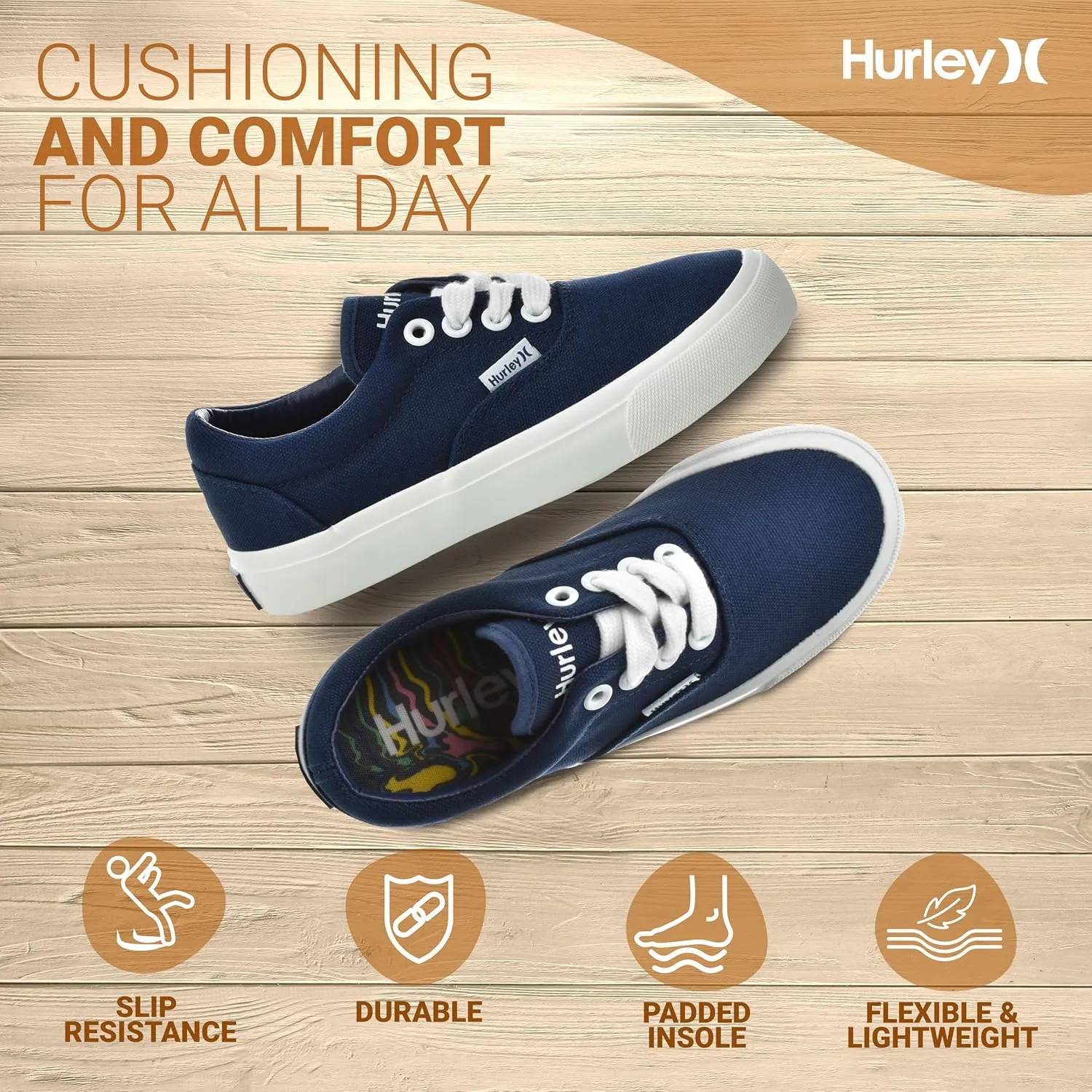 Hurley Marley Kids Lace Up Canvas Sneakers ??Low Cut Skateboarding Shoes for Kids, Sports Shoes for Boys and Girls