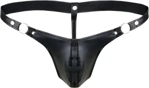 iiniim Mens Faux Leather Pouch Briefs Jockstrap G-String Gay Underwear