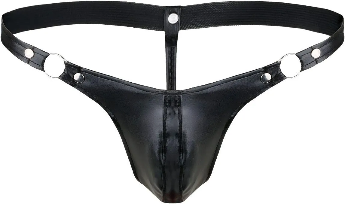 iiniim Mens Faux Leather Pouch Briefs Jockstrap G-String Gay Underwear