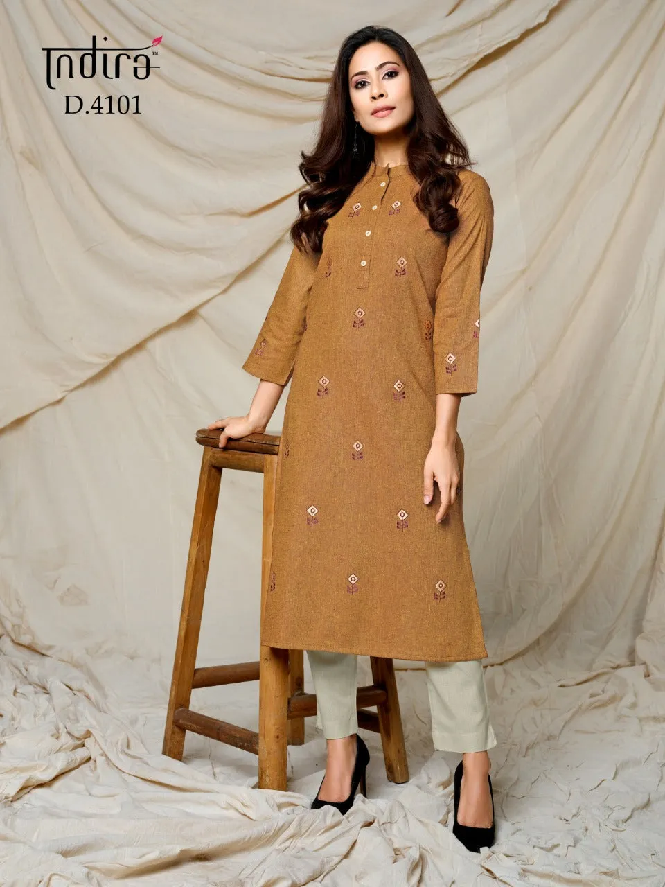 Indira Apparel Launched Finesse Cotton Embroidery Work Casual Wear Kurtis Collection