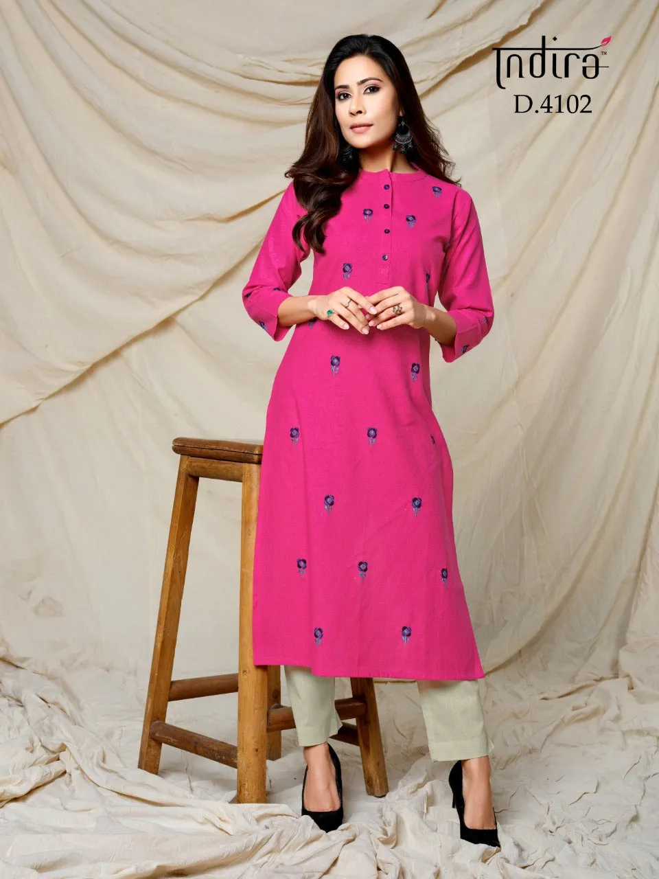 Indira Apparel Launched Finesse Cotton Embroidery Work Casual Wear Kurtis Collection