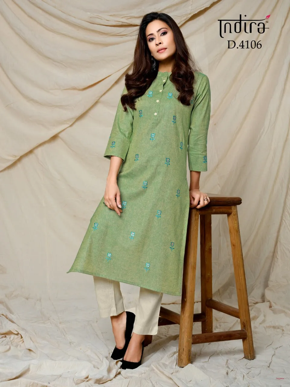 Indira Apparel Launched Finesse Cotton Embroidery Work Casual Wear Kurtis Collection