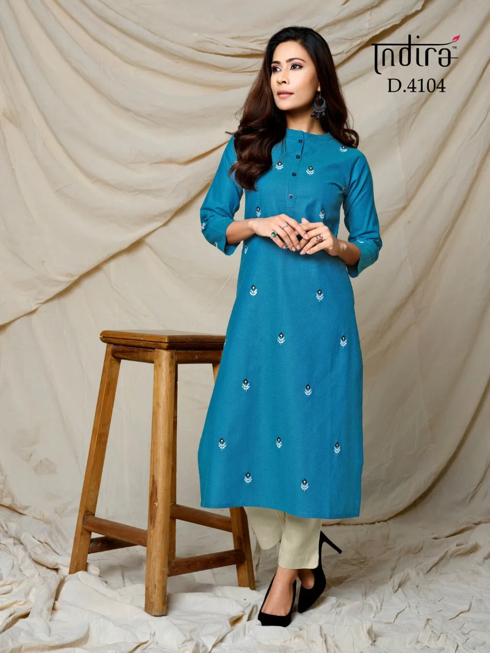 Indira Apparel Launched Finesse Cotton Embroidery Work Casual Wear Kurtis Collection