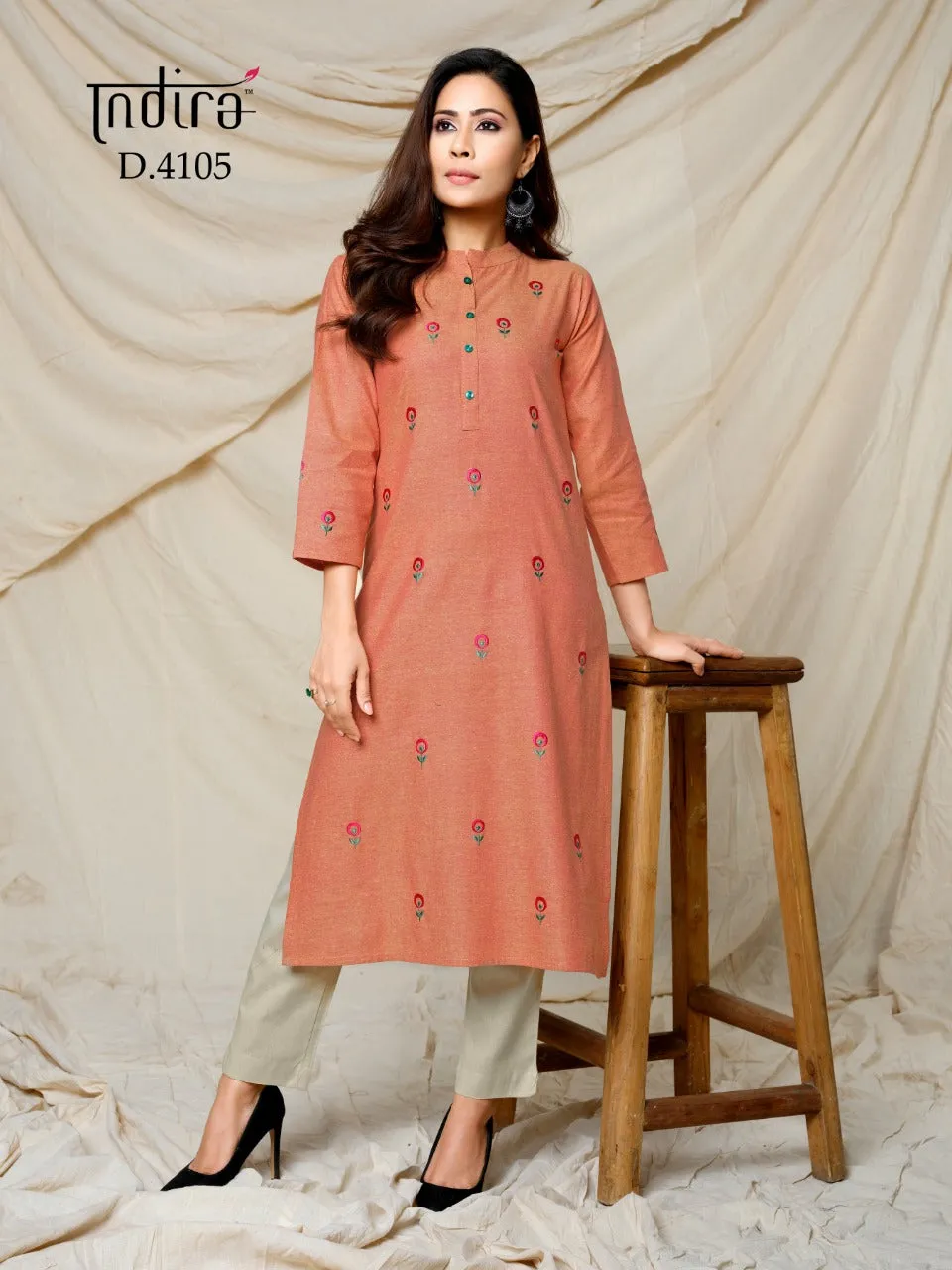 Indira Apparel Launched Finesse Cotton Embroidery Work Casual Wear Kurtis Collection