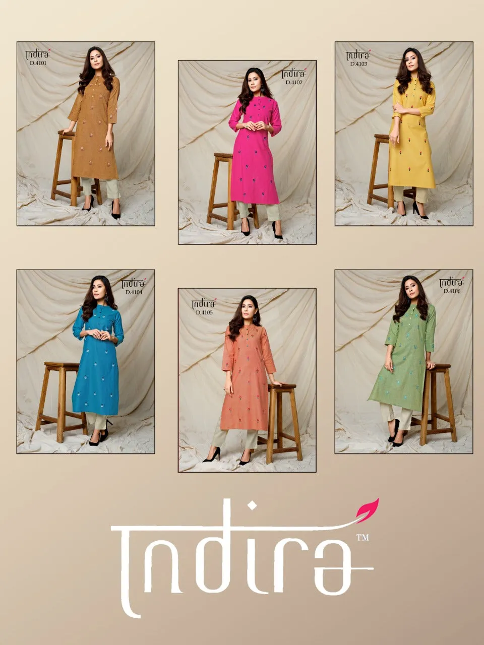 Indira Apparel Launched Finesse Cotton Embroidery Work Casual Wear Kurtis Collection