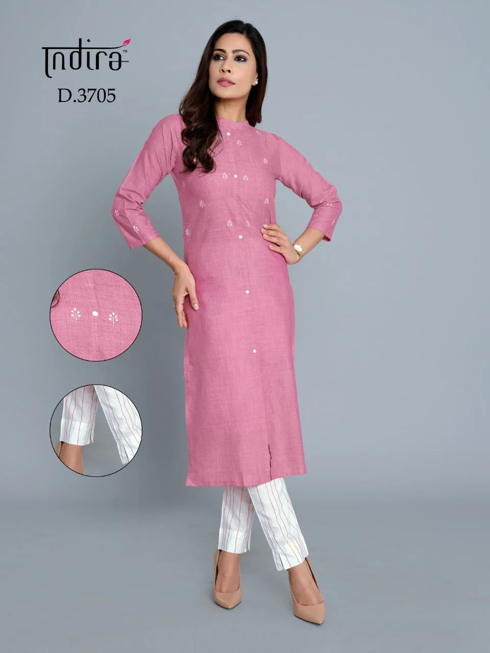 Indira Presents Saumya Soft Cotton Embroidery Work Casual Wear Kurtis Collection