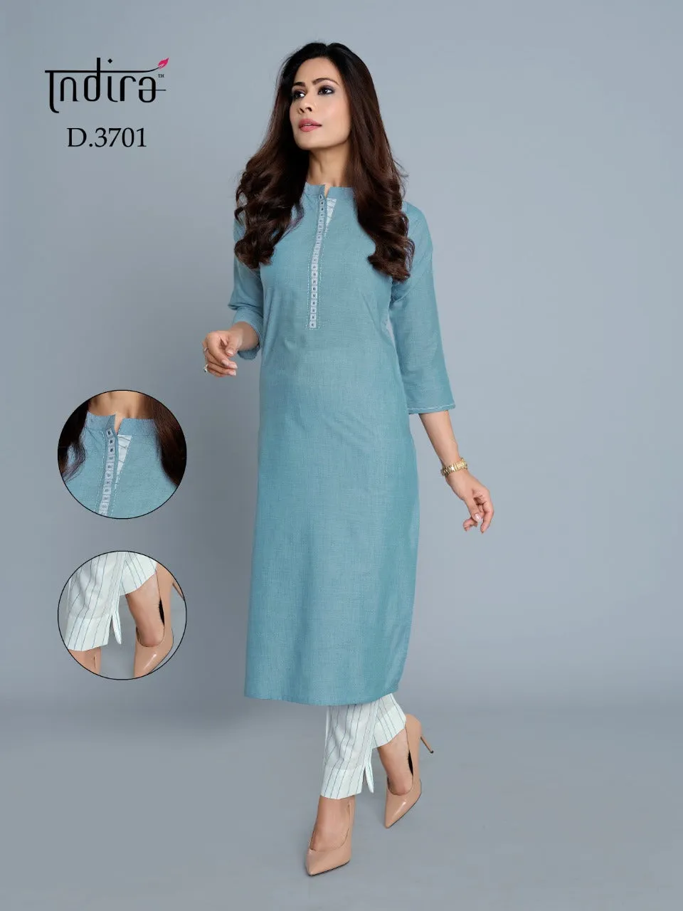 Indira Presents Saumya Soft Cotton Embroidery Work Casual Wear Kurtis Collection