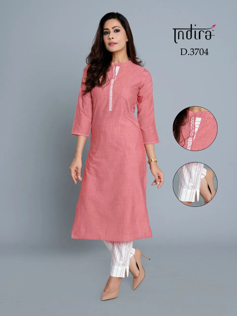 Indira Presents Saumya Soft Cotton Embroidery Work Casual Wear Kurtis Collection