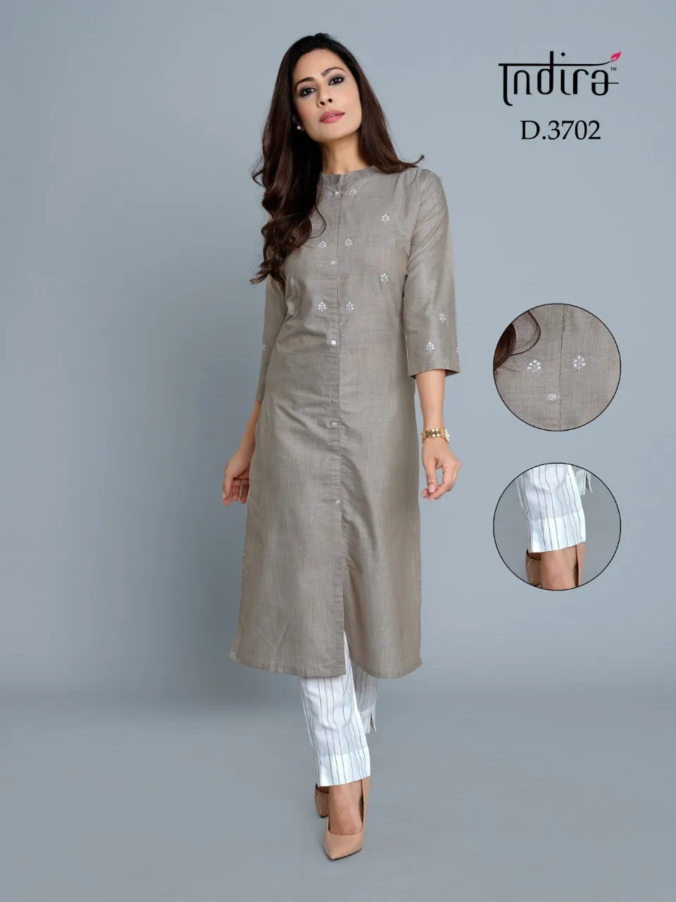 Indira Presents Saumya Soft Cotton Embroidery Work Casual Wear Kurtis Collection