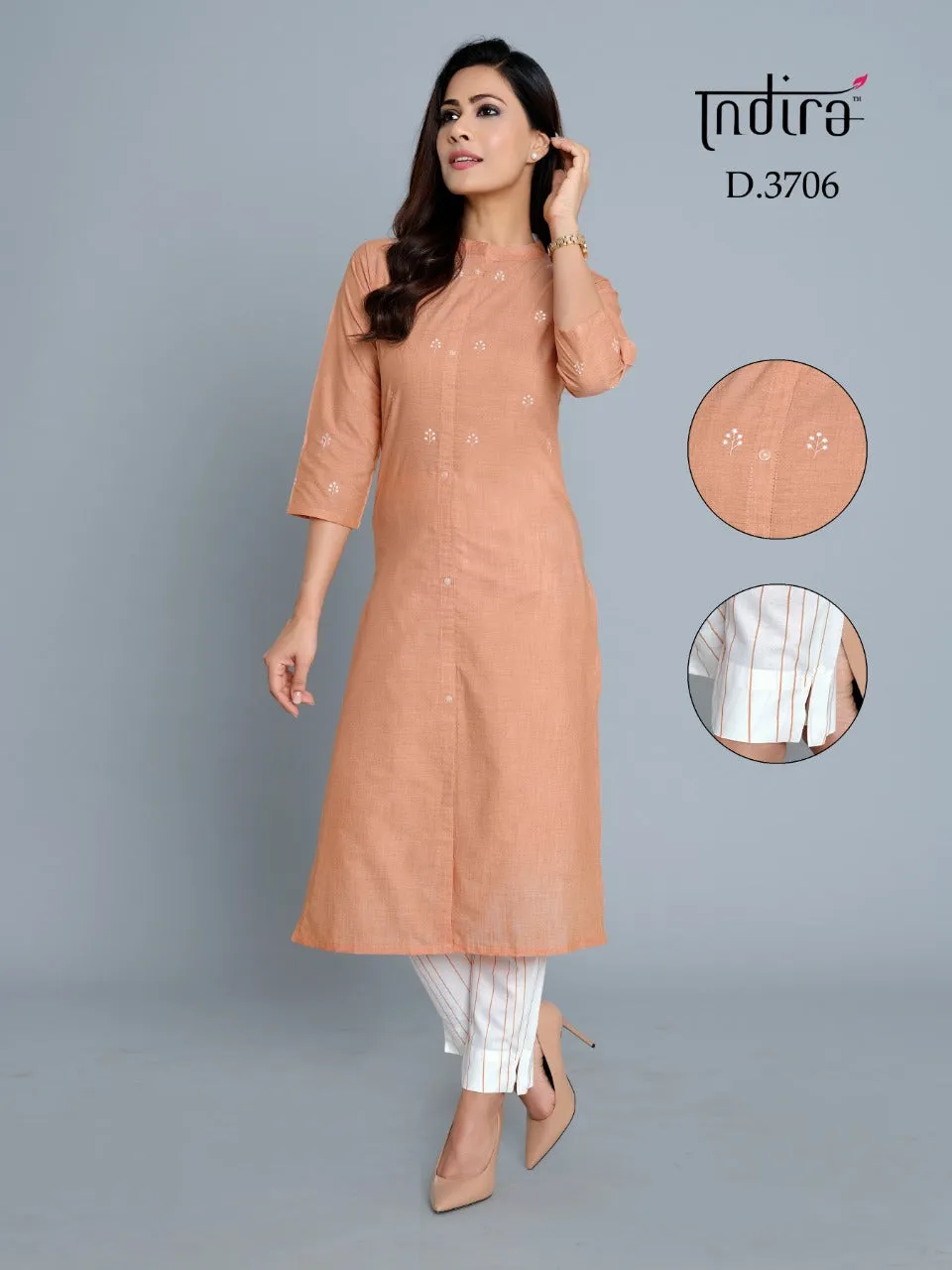 Indira Presents Saumya Soft Cotton Embroidery Work Casual Wear Kurtis Collection