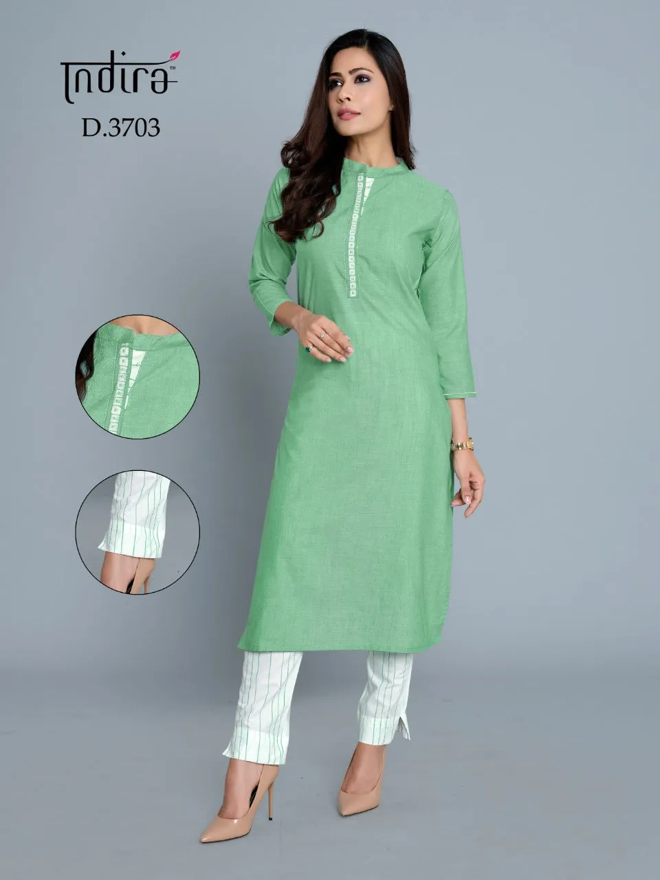 Indira Presents Saumya Soft Cotton Embroidery Work Casual Wear Kurtis Collection