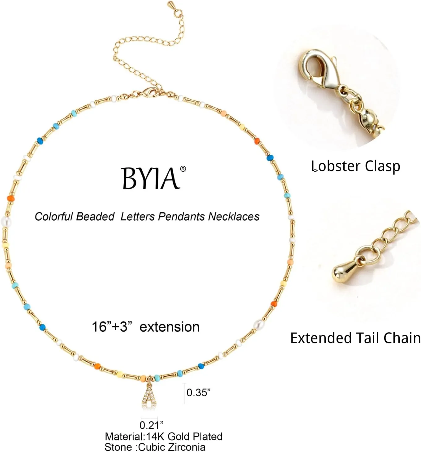 Initial Necklace for Women Trendy Colorful Beaded Choker Necklace 14k Gold Plated Letter Pendant Gold Jewelry