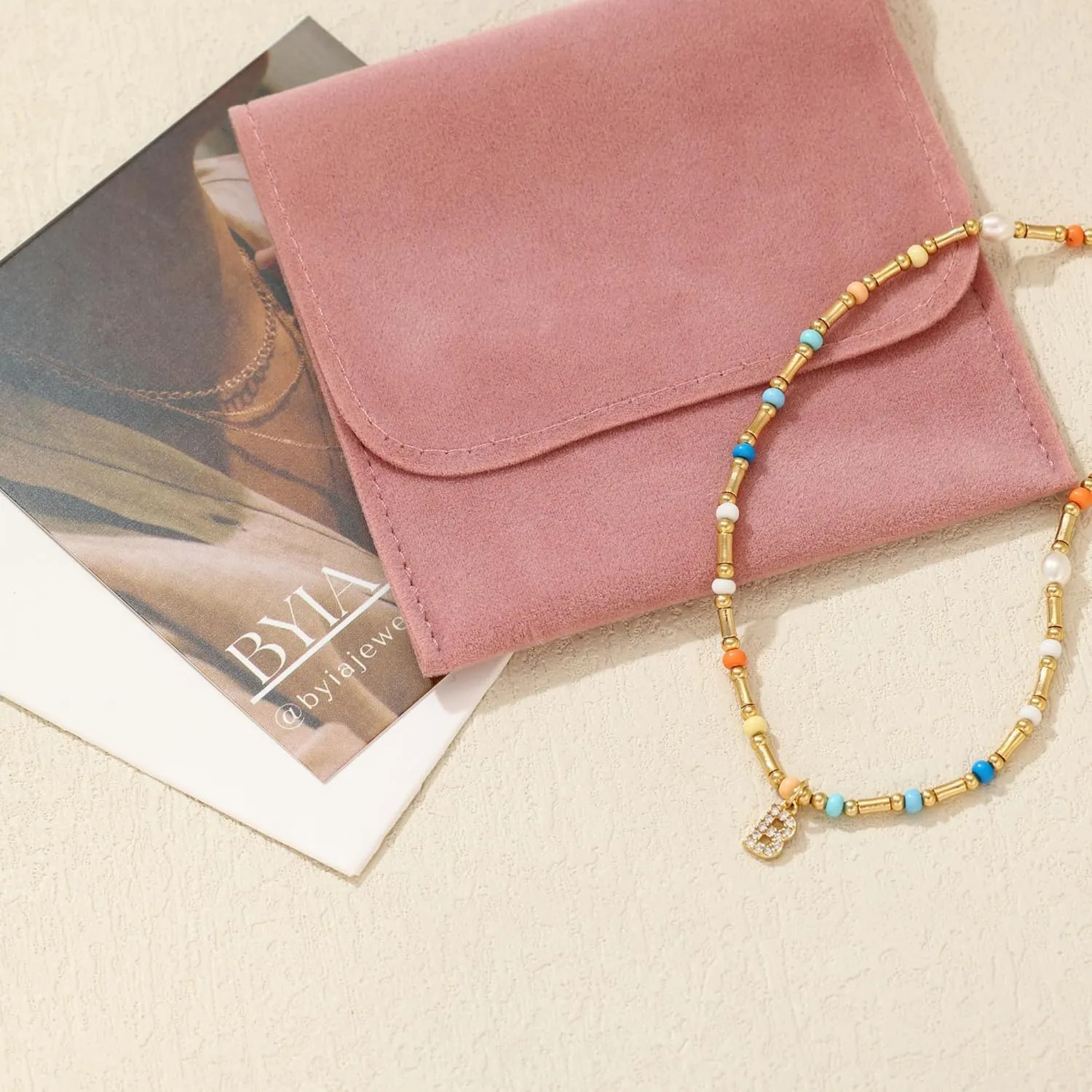 Initial Necklace for Women Trendy Colorful Beaded Choker Necklace 14k Gold Plated Letter Pendant Gold Jewelry