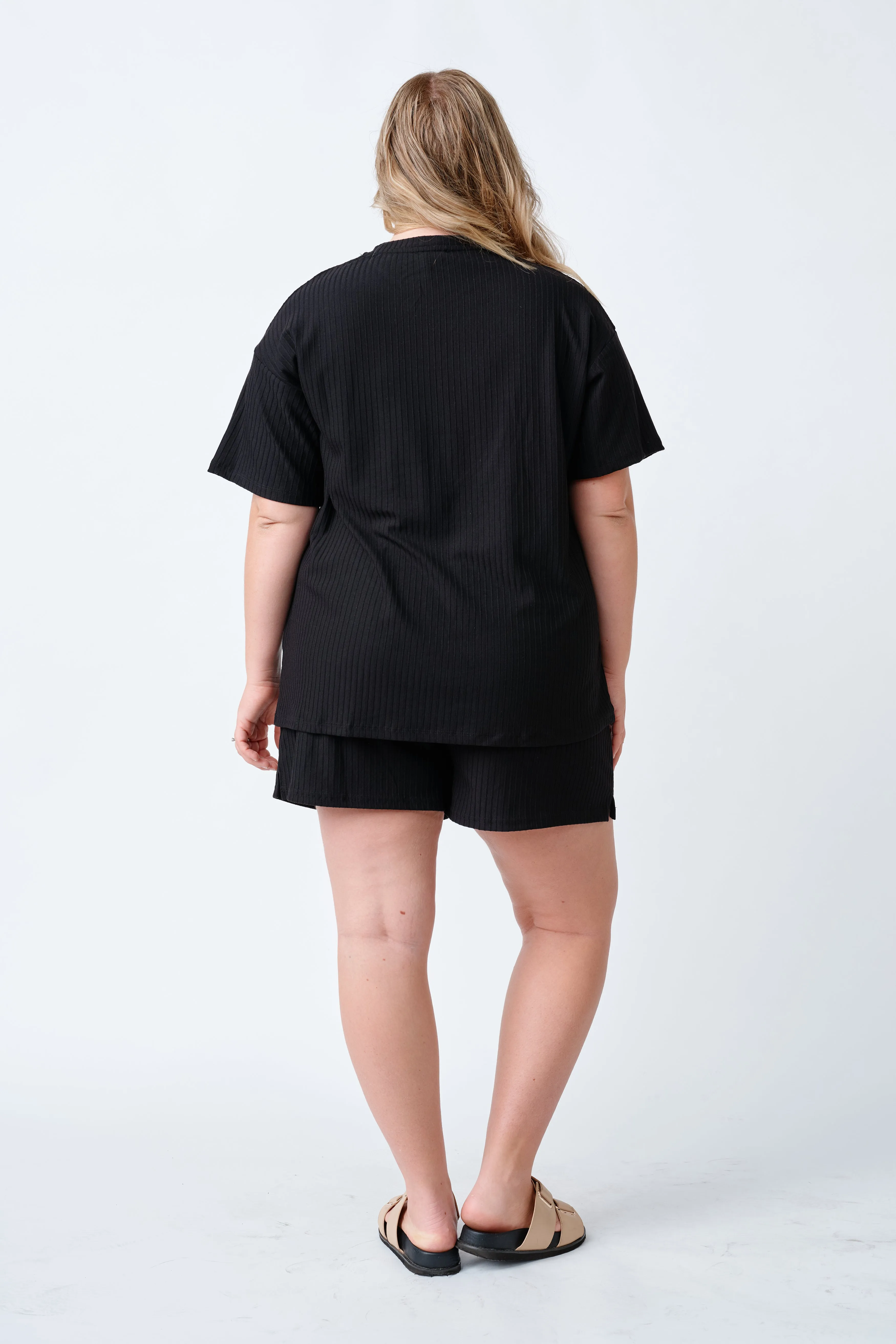 Ivy Ribbed Lounge Short - Black